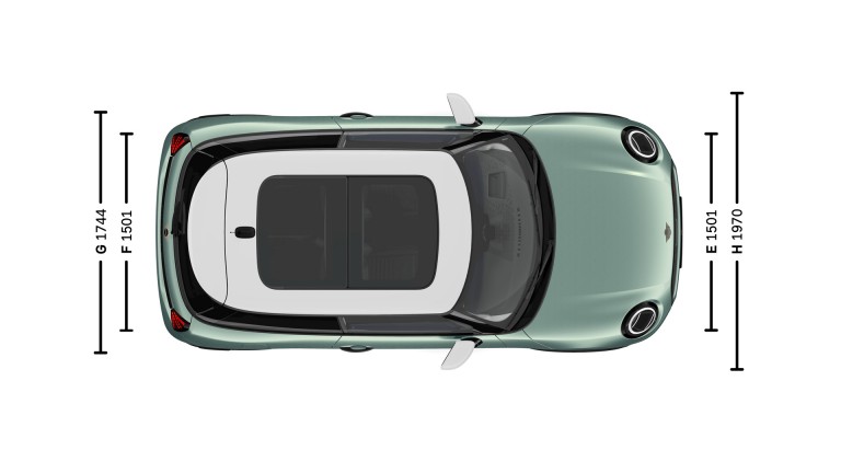 MINI Cooper 3 vrata - dimenzije - uvodna slika iz ptičje perspektive